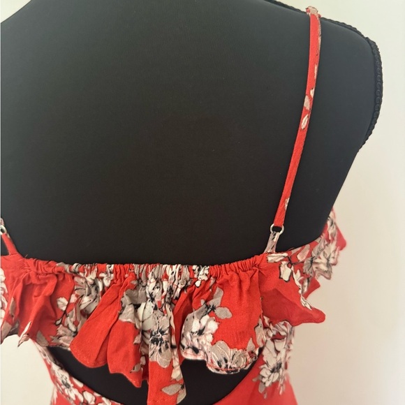 Lulus Bloom On Rust Floral Print Long Maxi Dress w/Side Slit, Red, Size XS - Picture 10 of 16